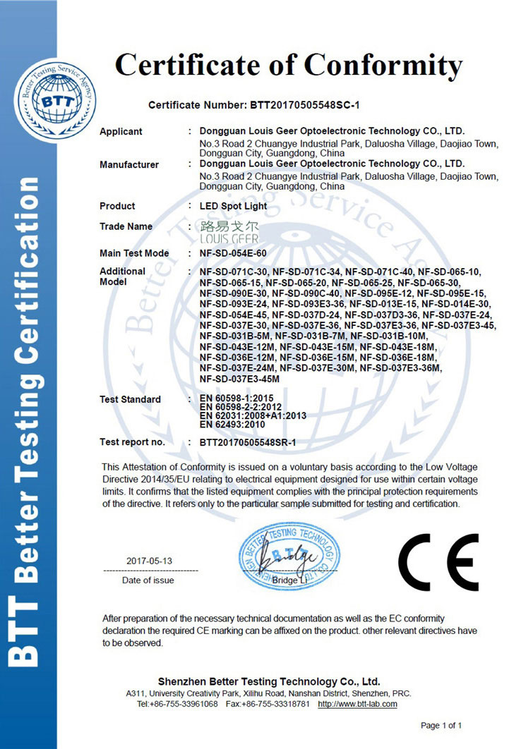CE LVD certification for LED Spot Light