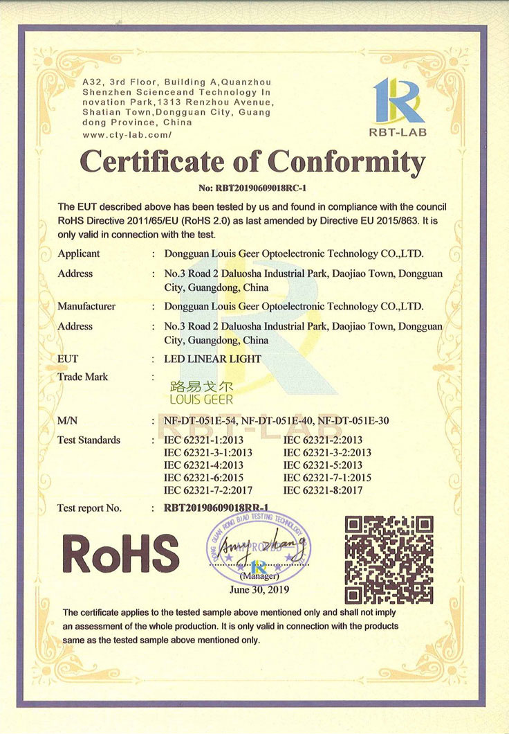 ROHS certificate for NF-DT-051E series