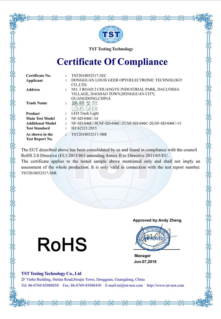 RoHS certificate for NF-SD-046C series